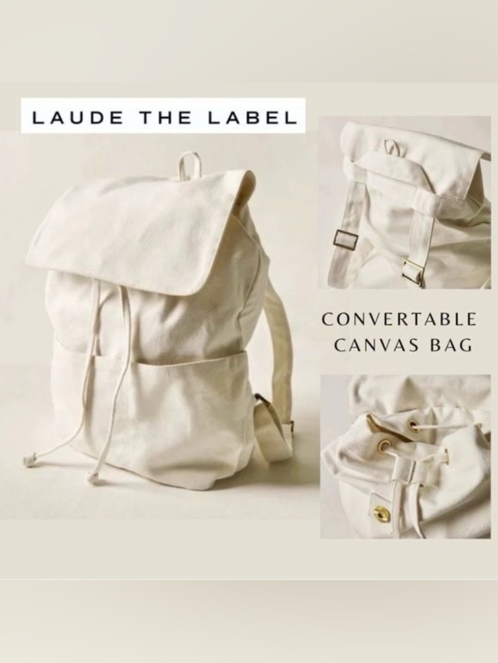 NWOT Laude the Label White Convertible Canvas Backpack